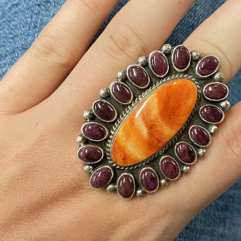 gemstone rings for women -Purple Spiny Oyster & Orange Spiny Oyster Ring