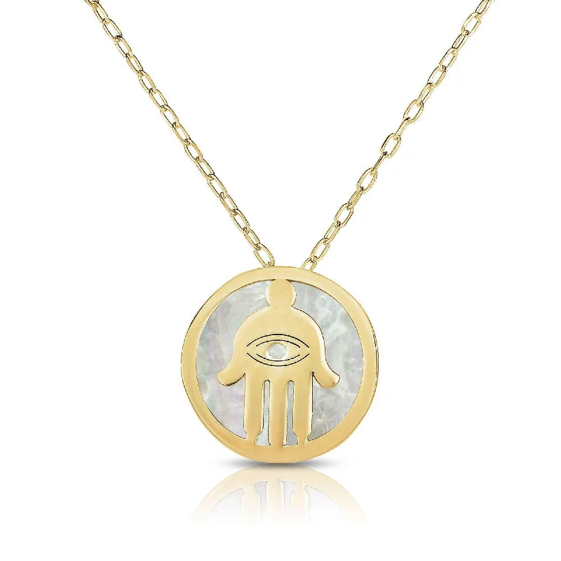 geometric necklaces for women -Mother of Pearl Hamsa Medallion Necklace (14K)