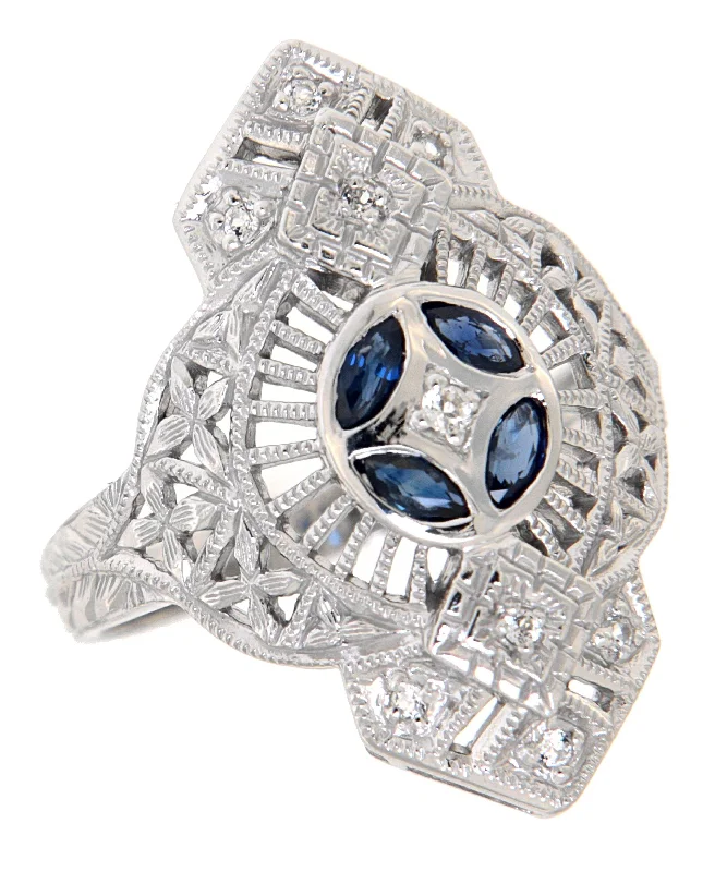 vintage diamond rings for women -Victorian Inspired Sapphire Ring