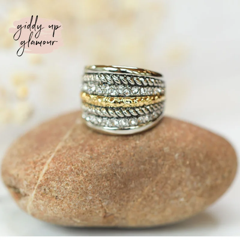 fashion statement rings for women -Two Toned Stacked Statement Fashion Ring