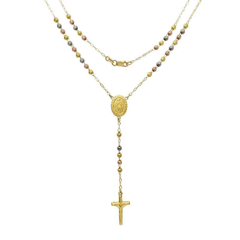 charm necklaces for women -[Moon-Cuts Beads] Tricolor Nuestra Señora Guadalupe Rosary Necklace (14K)