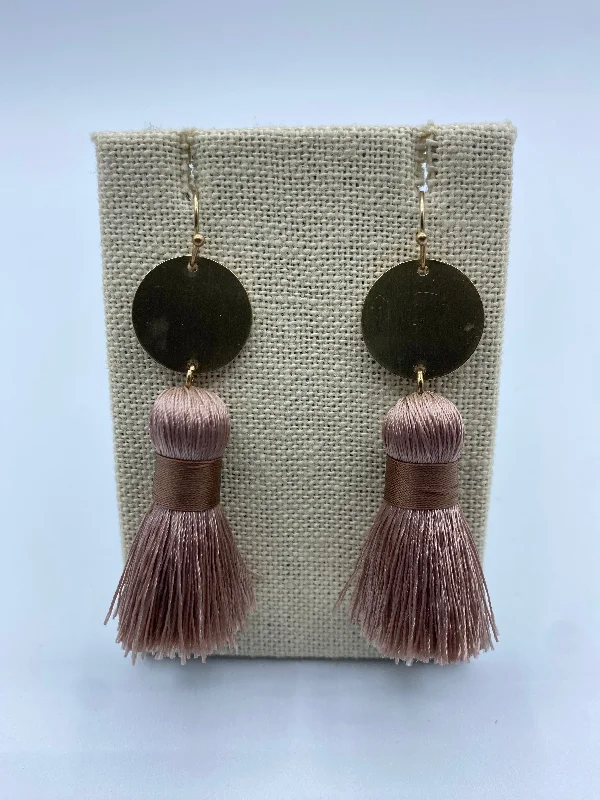 dangling earrings for women -Taupe and Gold Tassel Earrings