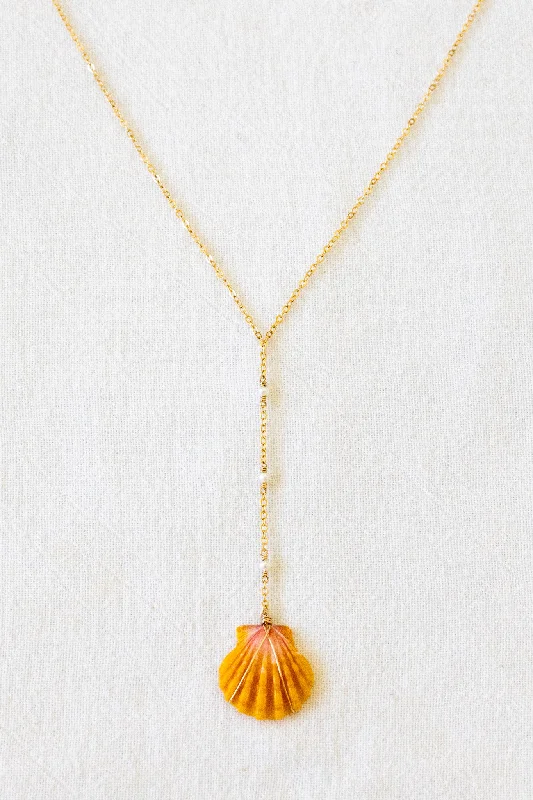 sterling silver necklaces for women -Sunrise Shell & Mini Pearl Lariat Necklace