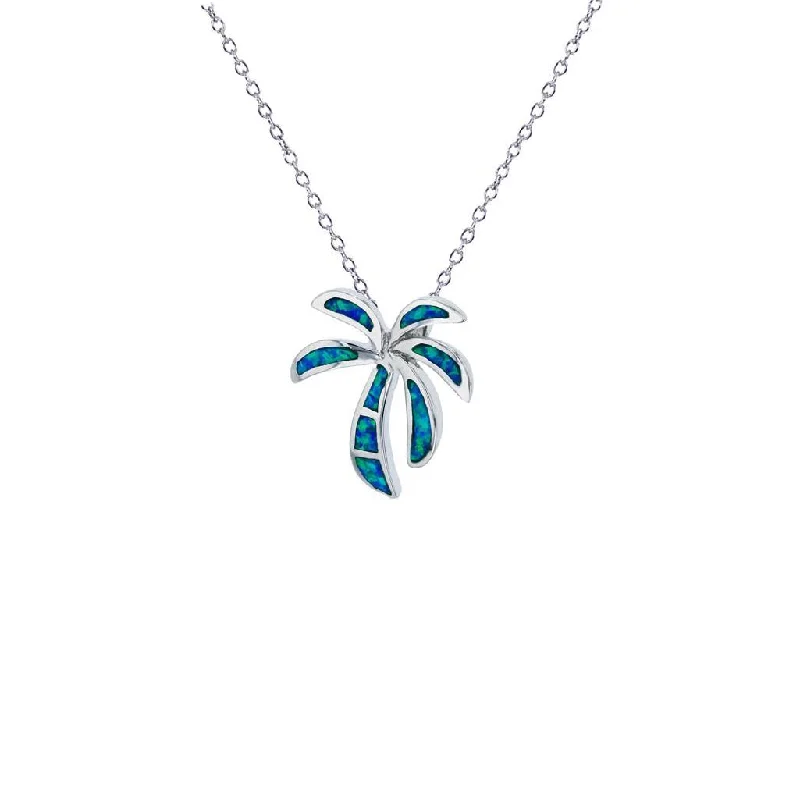 geometric necklaces for women -Palm Trees Necklace (Silver)