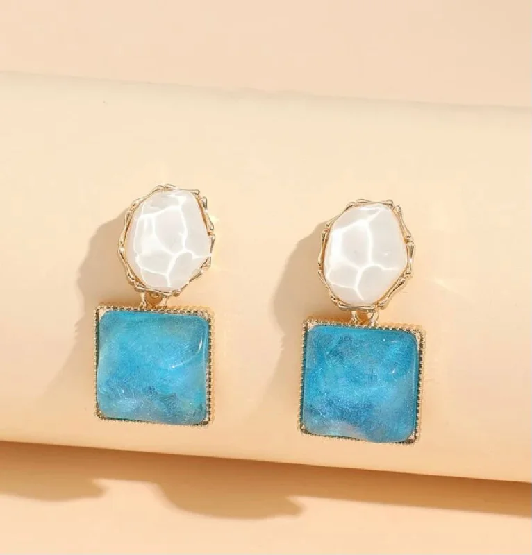 luxury hoop earrings for women -Blue Geometric Earrings