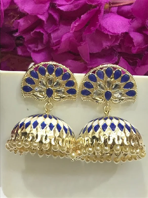 large hoop earrings for women -Appealing Blue Colored Gold Plated Jhumka Earrings For Women