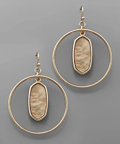 simple earrings for women -Nude Hexagon and Circle Earrings