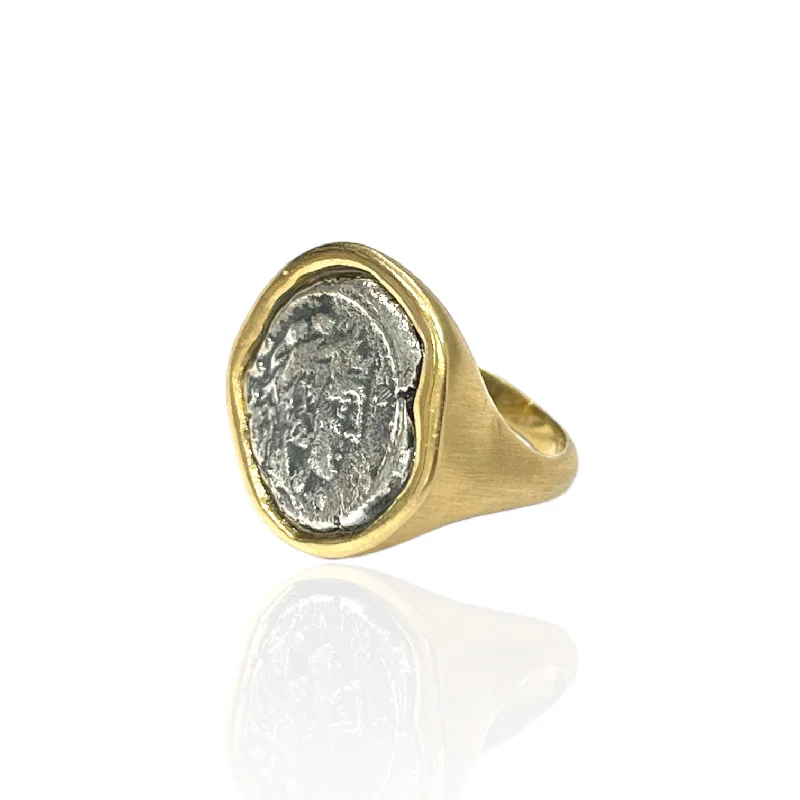 luxurious diamond rings for women -GOLD ROMAN MAN COIN RING