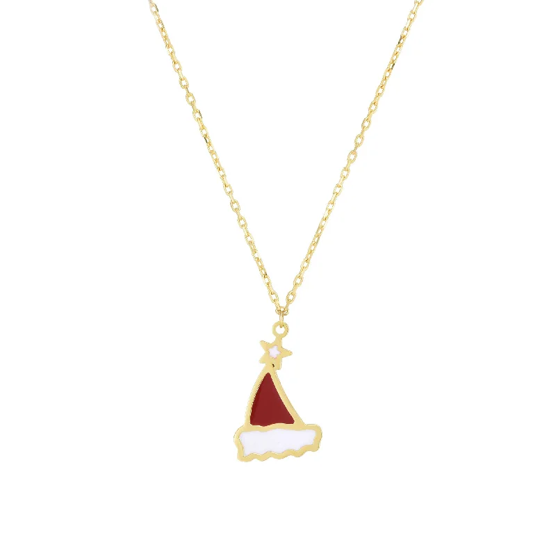 heart-shaped pendant necklaces for women -Santa Hat Necklace (14K)