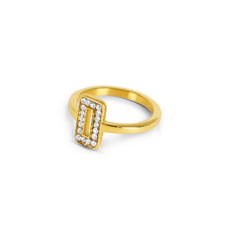 unique gemstone rings for women -Rectangle Stone Pendant Ring - Gold