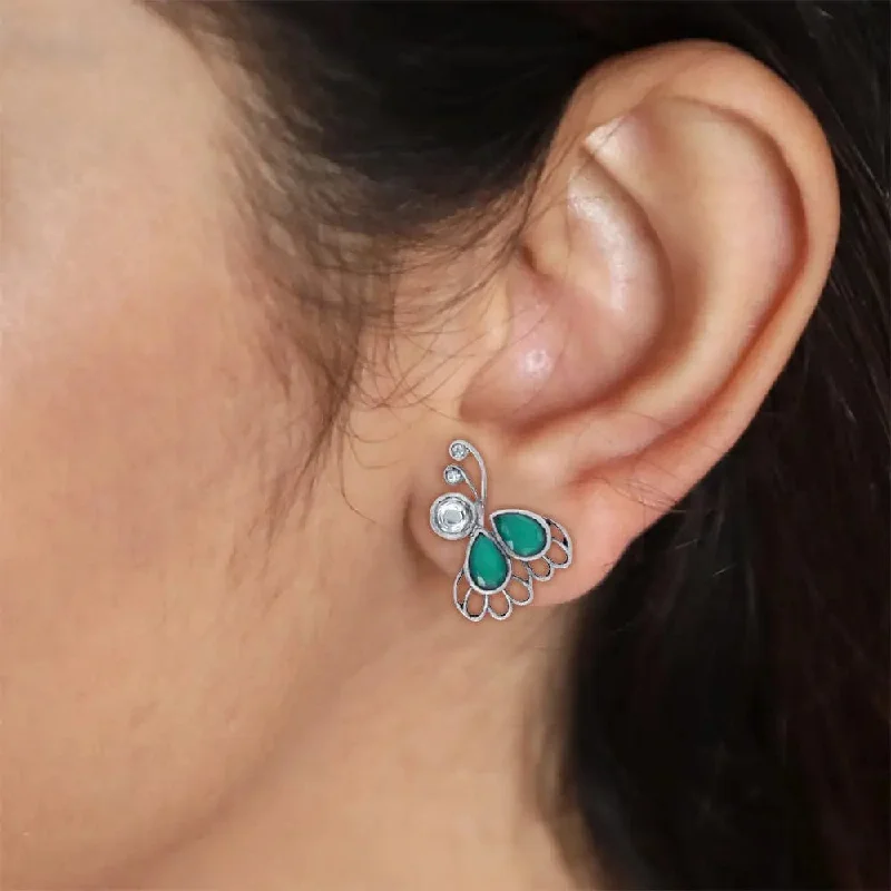 minimalist gold earrings for women -92.5 Silver Green Stone Earring