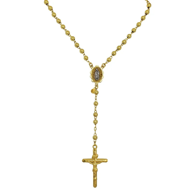 gemstone chain necklaces for women -[Glossy Plain] Two-Tone Virgin Mary INRI Crucifix Rosary Necklace (14K)