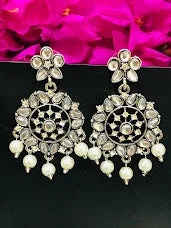 bohemian earrings for women -Attractive White Colored Oxidized Earrings For Women