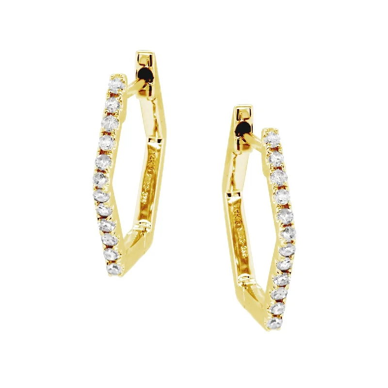 ear jackets for women -YELLOW GOLD GEOMETRIC HOOP EARRINGS WITH DIAMONDS, .12 CT TW