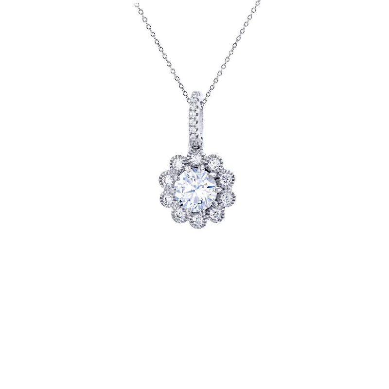 layered silver necklaces for women -Iced-Out Flower Necklace (Silver)