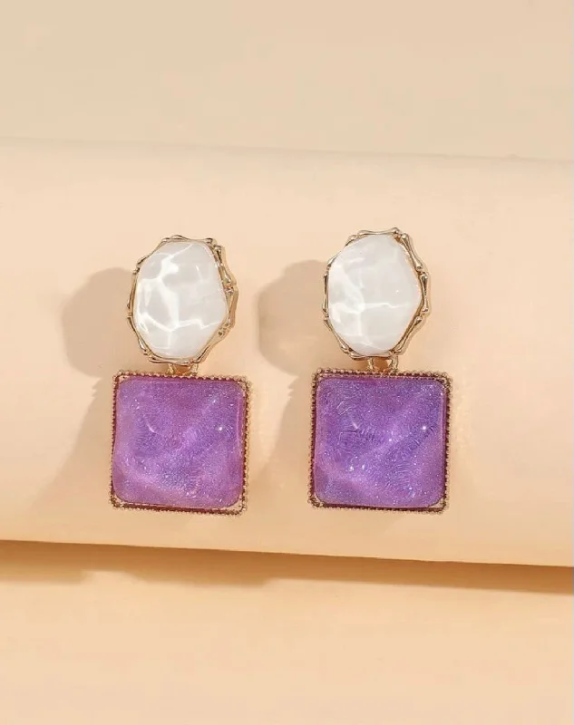 small dangly earrings for women -Lilac Geometric Earrings