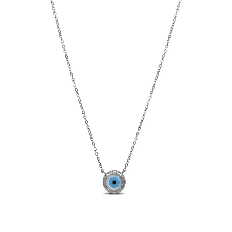 pearl chain necklaces for women -Bezel Evil Eye Necklace (Silver)