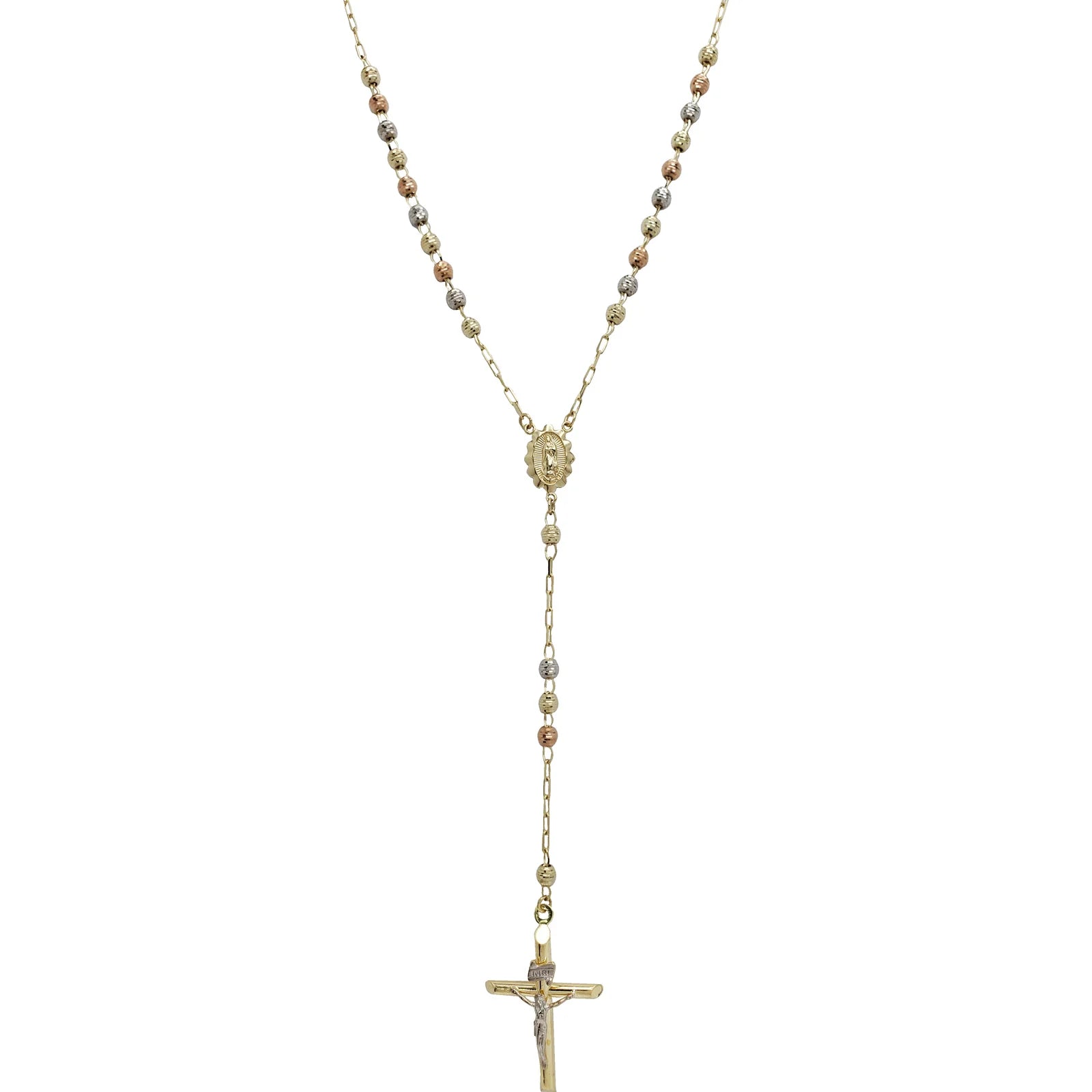 crystal necklaces for women -Tricolor Disco-Cut Rosary Necklace (14K)