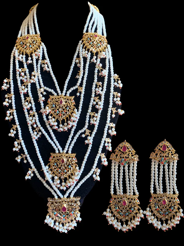 silver necklaces for women -SAT60 Maahi bridal Hyderabadi three layered necklace with earrings ( READY TO SHIP )