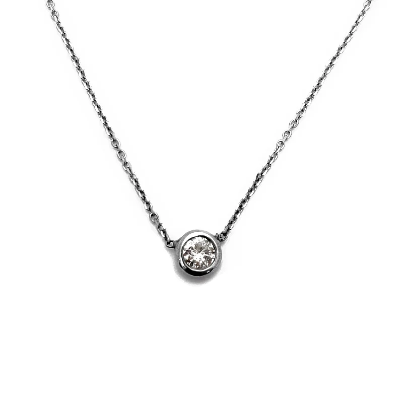 custom necklaces for women -Diamond Round Bezel Setting Necklace (14K)