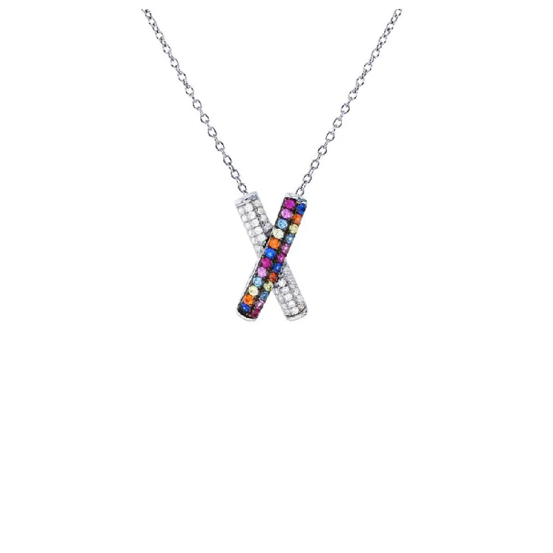 engraved necklaces for women -Multicolor X Necklace (Silver)