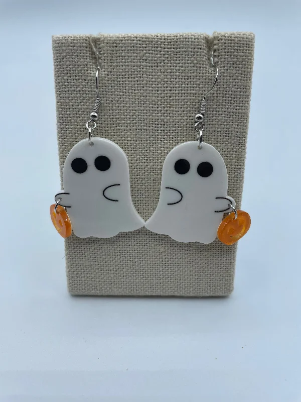 pearl drop earrings for women -Ghost With Pumpkin Earrings