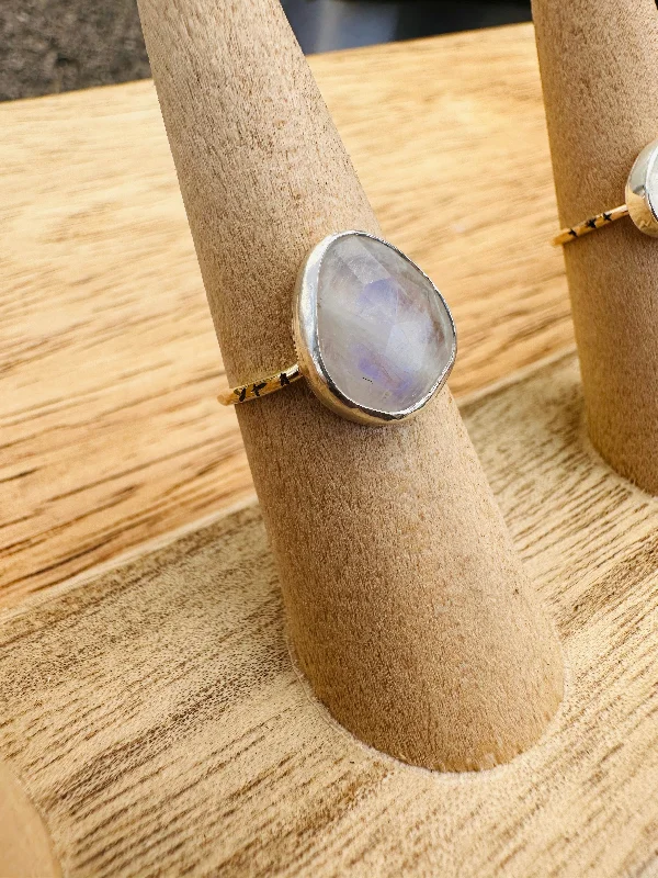 sapphire rings for women -Starry Moonstone Ring No. 3 ~ 14k Gold Fill & Sterling Silver