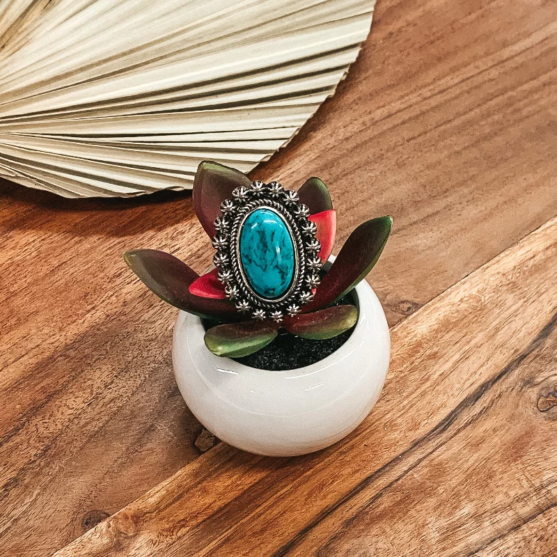 square rings for women -Oval Turquoise Inspired Stone Ring