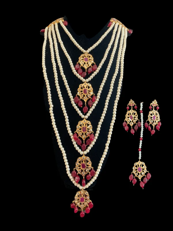 diamond and ruby necklaces for women -SAT25 Soha Hyderabadi five layer necklace / satlada in rubies( READY TO SHIP )