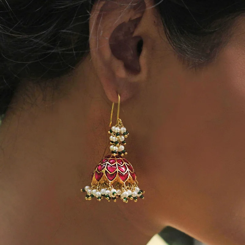 silver hoop earrings for women -Silver Kundan elegant pearly jhumka