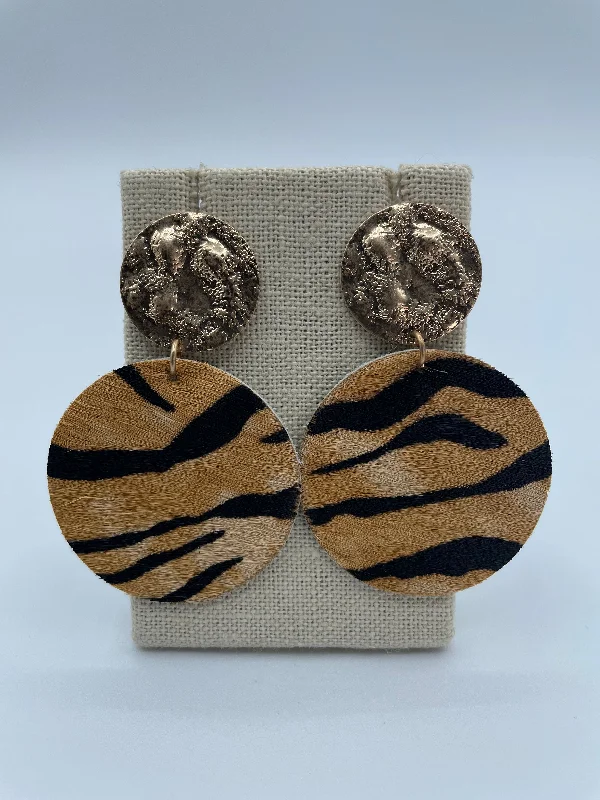 luxury hoop earrings for women -Tiger and Gold Cowhide Earrings