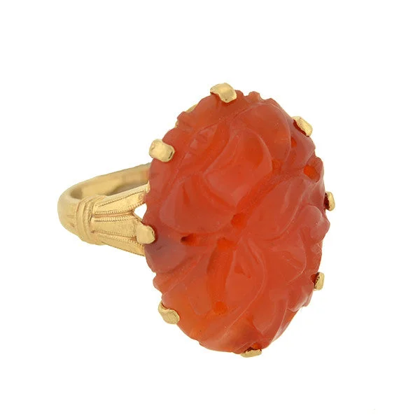 eco-friendly engagement rings for women -Art Deco 10kt Carved Carnelian Ring