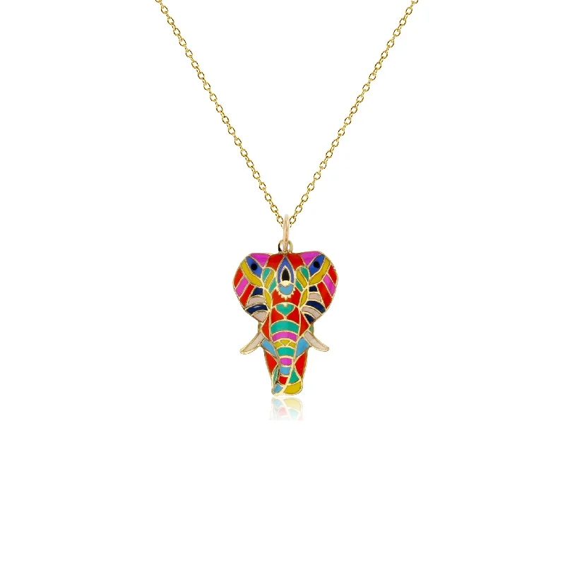 butterfly necklaces for women -Multicolor Ornament Elephant Fancy Necklace (14K)