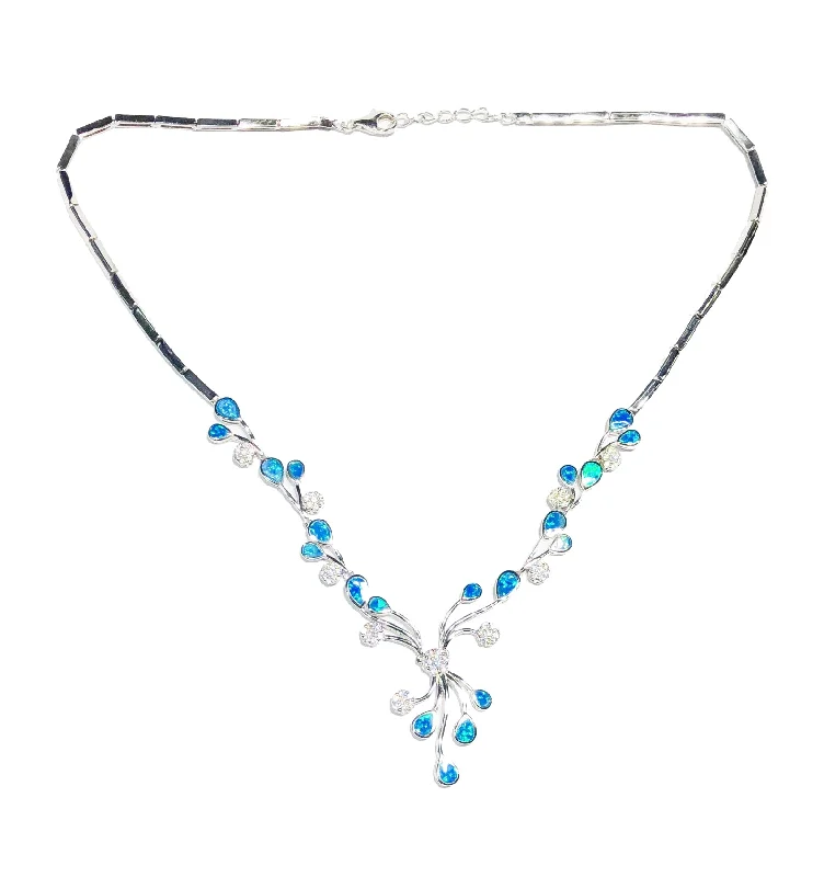 vintage-inspired necklaces for women -Flower & Tears Drops CZ Necklace (Silver)