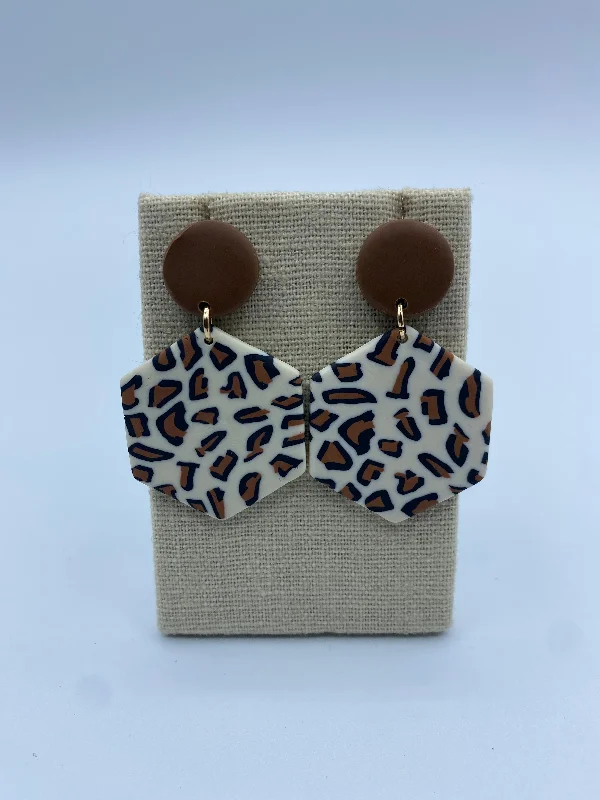 diamond drop earrings for women -Leopard Hexagon Clay Earrings