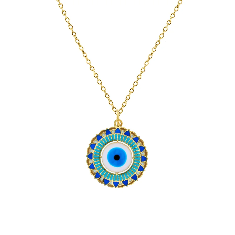 boho necklaces for women -Enameled-Mandala Evil Eye Fancy Necklace (14K)