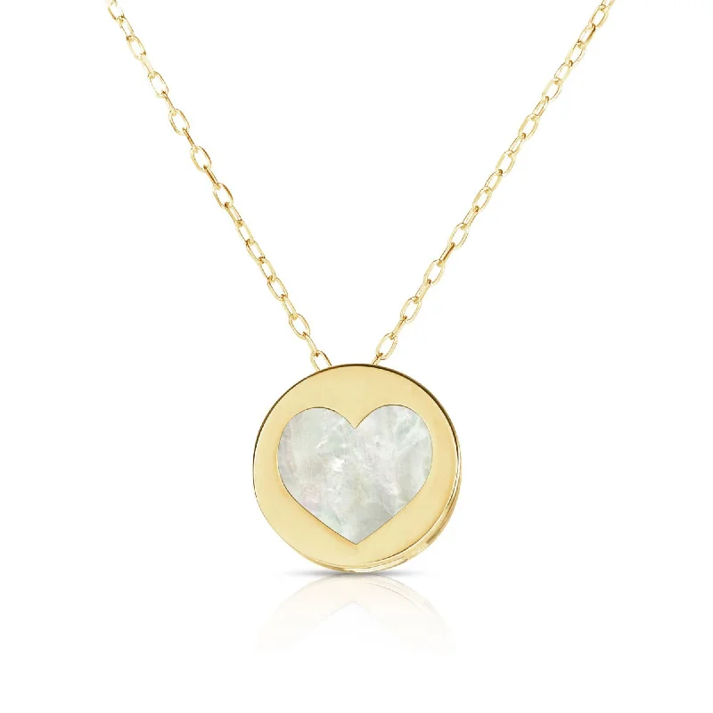 gemstone pendant necklaces for women -Mother of Pearl Heart Medallion Necklace (14K)