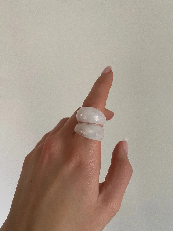 modern wedding rings for women -Chunky White Marble Ring