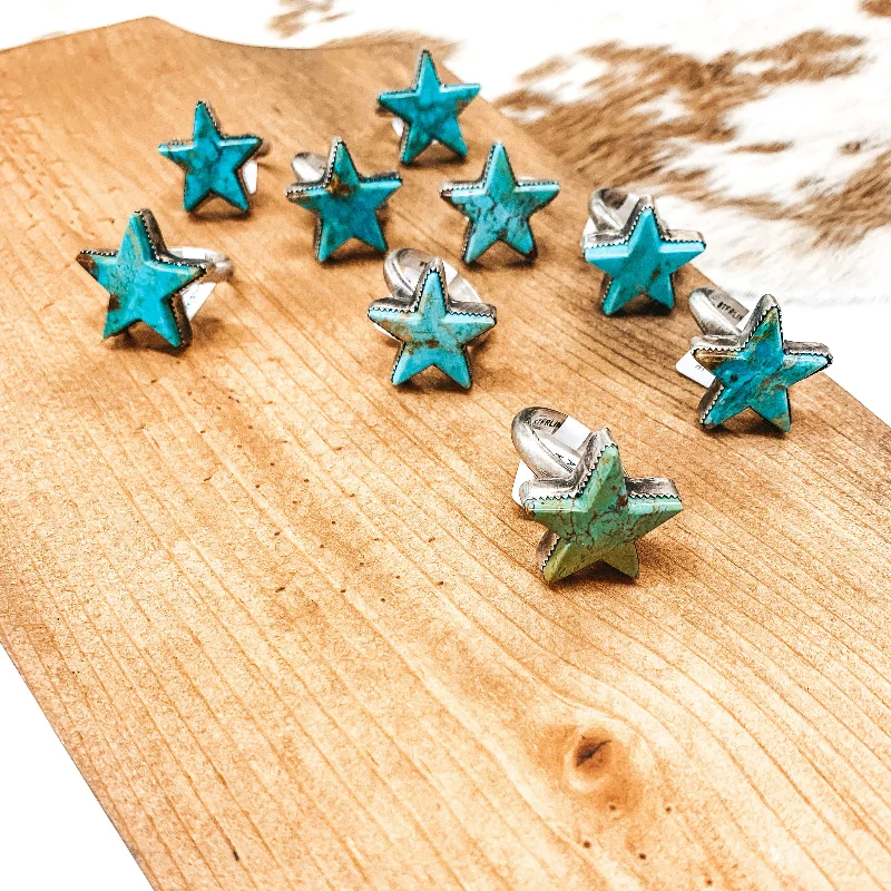 vintage-inspired rings for women -Robert Shakey | Navajo Handmade Adjustable Sterling Silver and Kingman Turquoise Star Ring