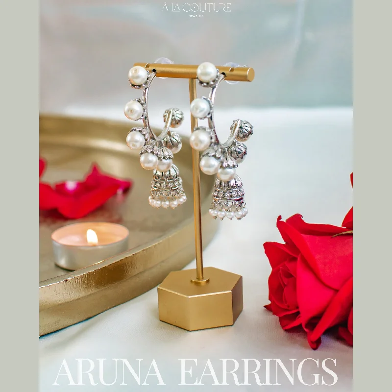 cute earrings for women -Aruna Earrings - Oxidized Silver