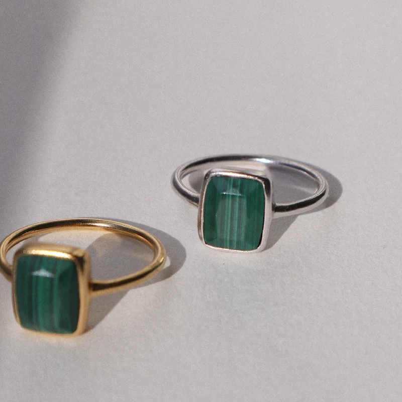 sterling silver rings for women -'Monroe' Green Malachite Ring