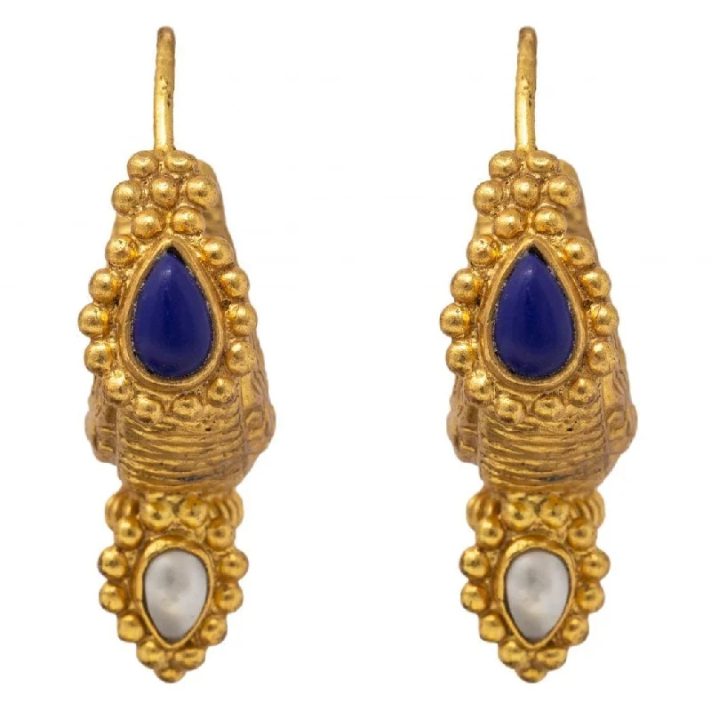 rose gold earrings for women -Silver gold plated antique blue earrings