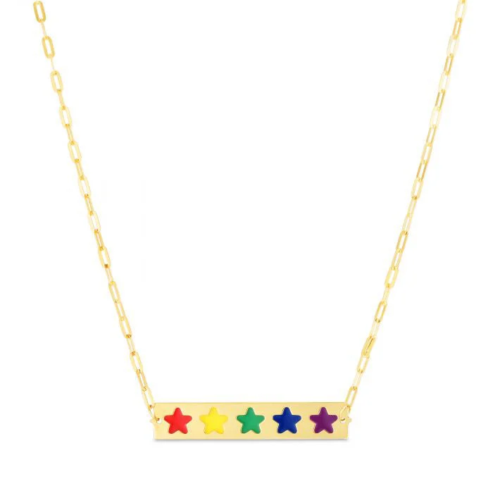 cute necklaces for women -Multicolor Enamel Stars Bar Necklace (14K)