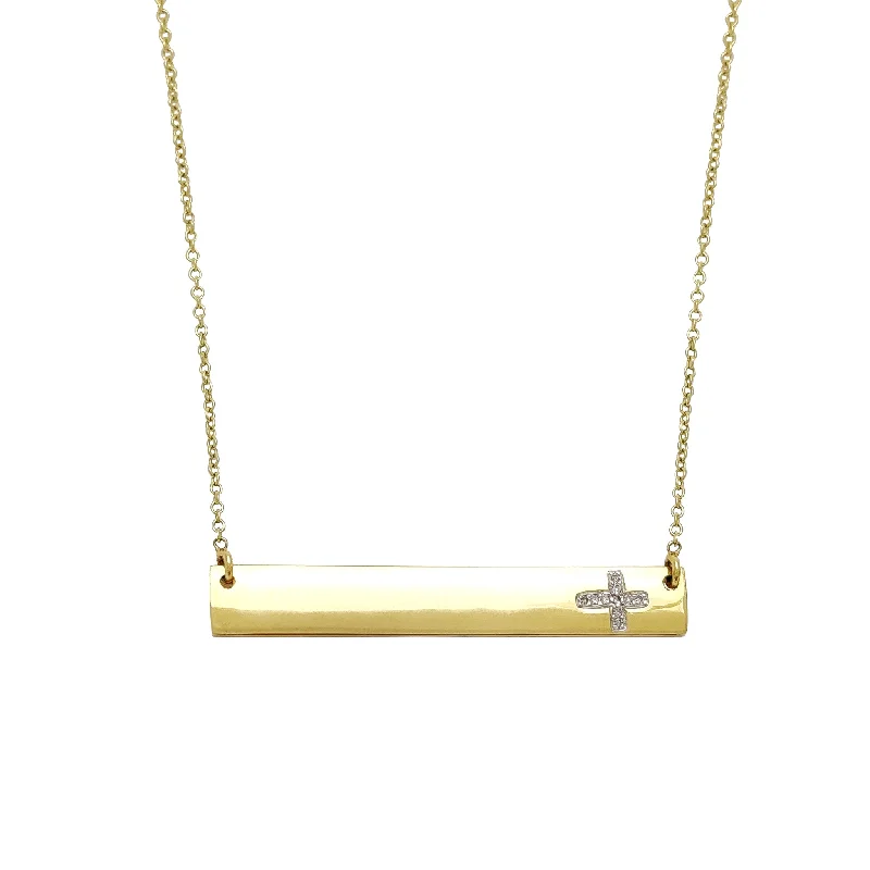 bohemian necklaces for women -Diamond Cross Bar Necklace (14K)