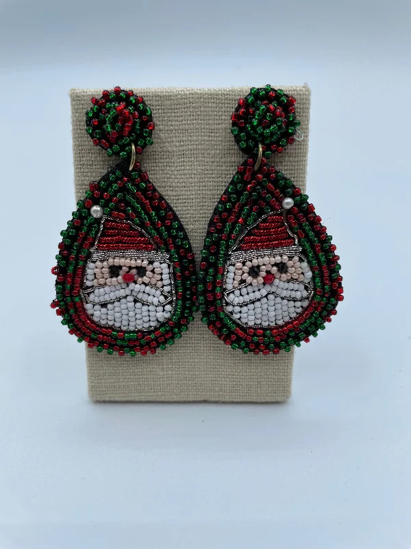 crystal earrings for women -Red and Green Santa Beaded Earrings