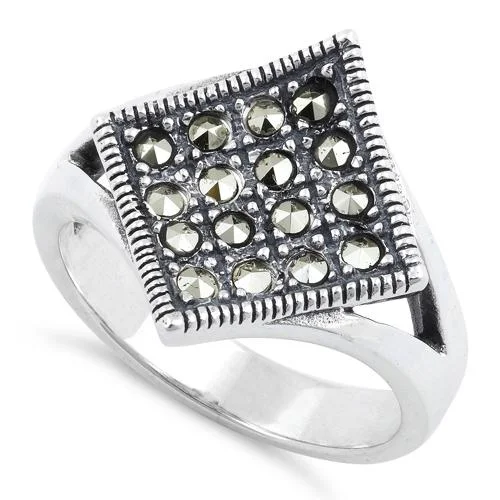 large diamond engagement rings for women -Sterling Silver Diamond Marcasite Ring