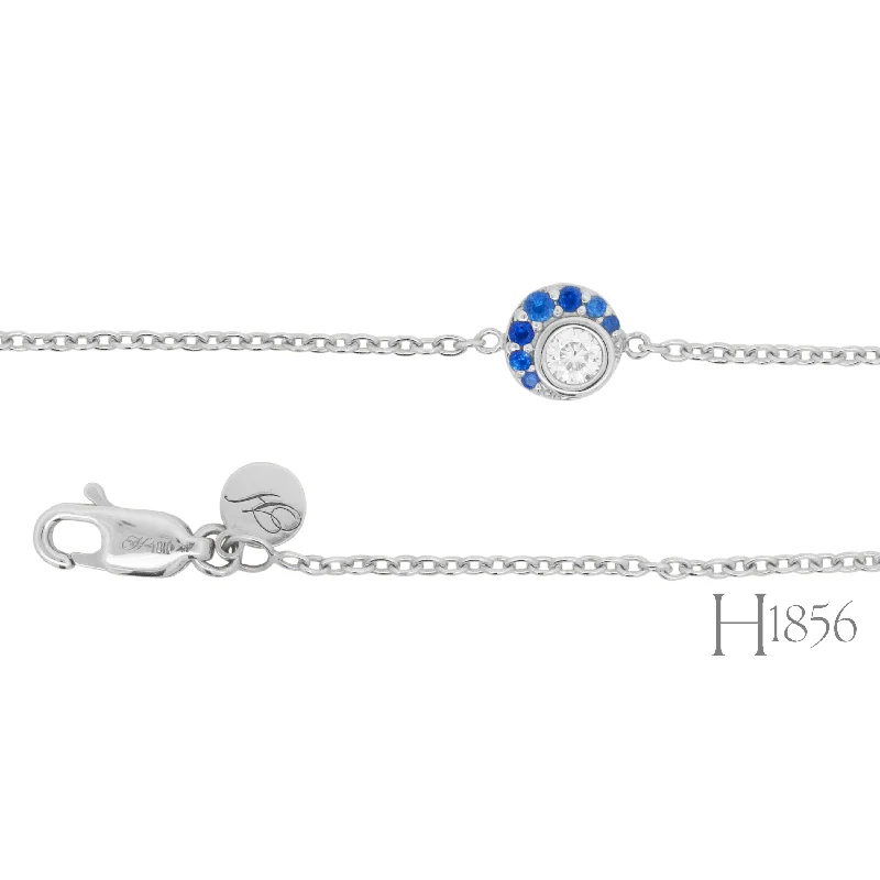 fashionable bracelets for women -Diamond and Sapphire Crescent Moon Cable Bracelet