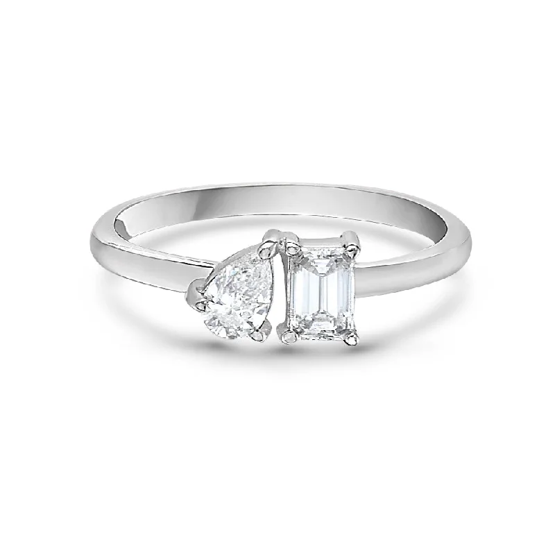 contemporary engagement rings for women -Emerald Cut & Pear Shape Diamond Duo Ring (0.52 ct.) in 18K Gold