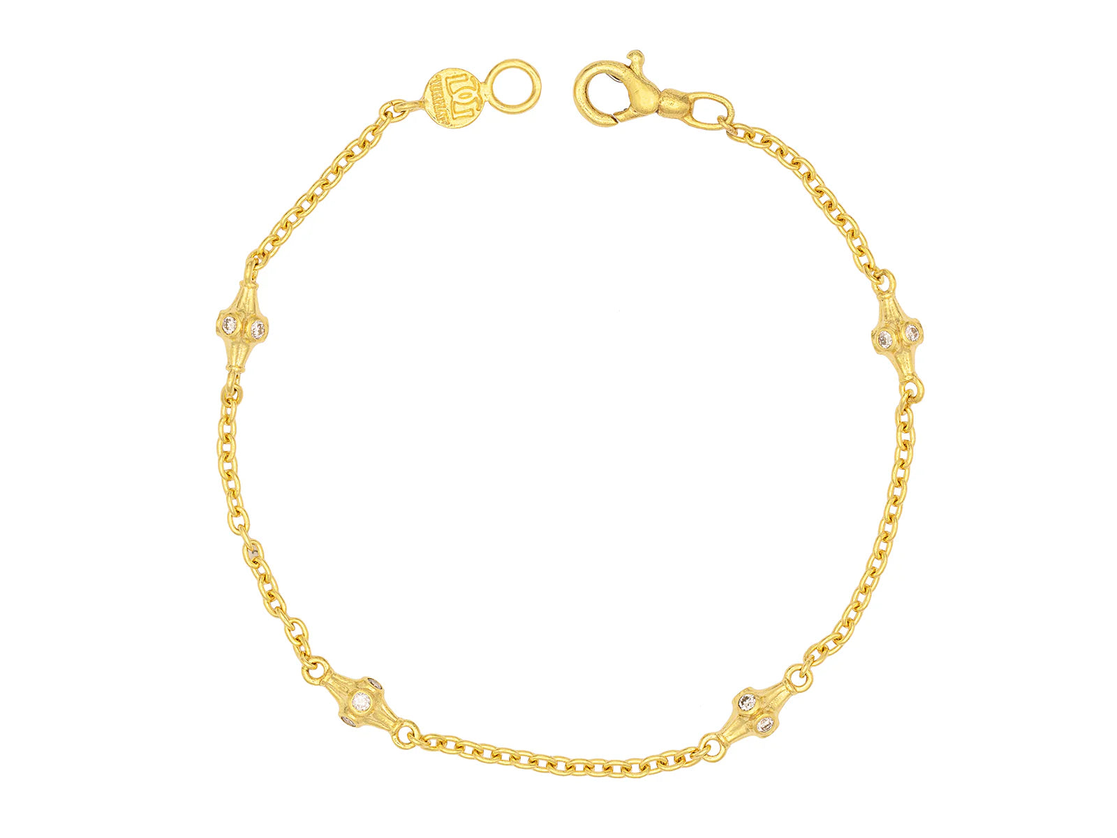 pearl bangles for women -Gold Station Link Bracelet with Diamonds