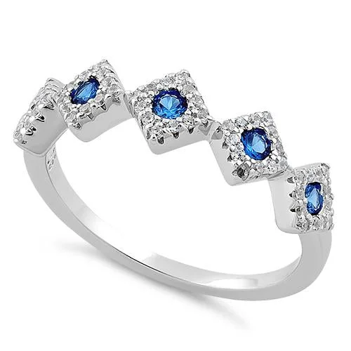 cushion cut diamond engagement rings for women -Sterling Silver Fiver Diamond Shape Blue Spinel CZ Ring